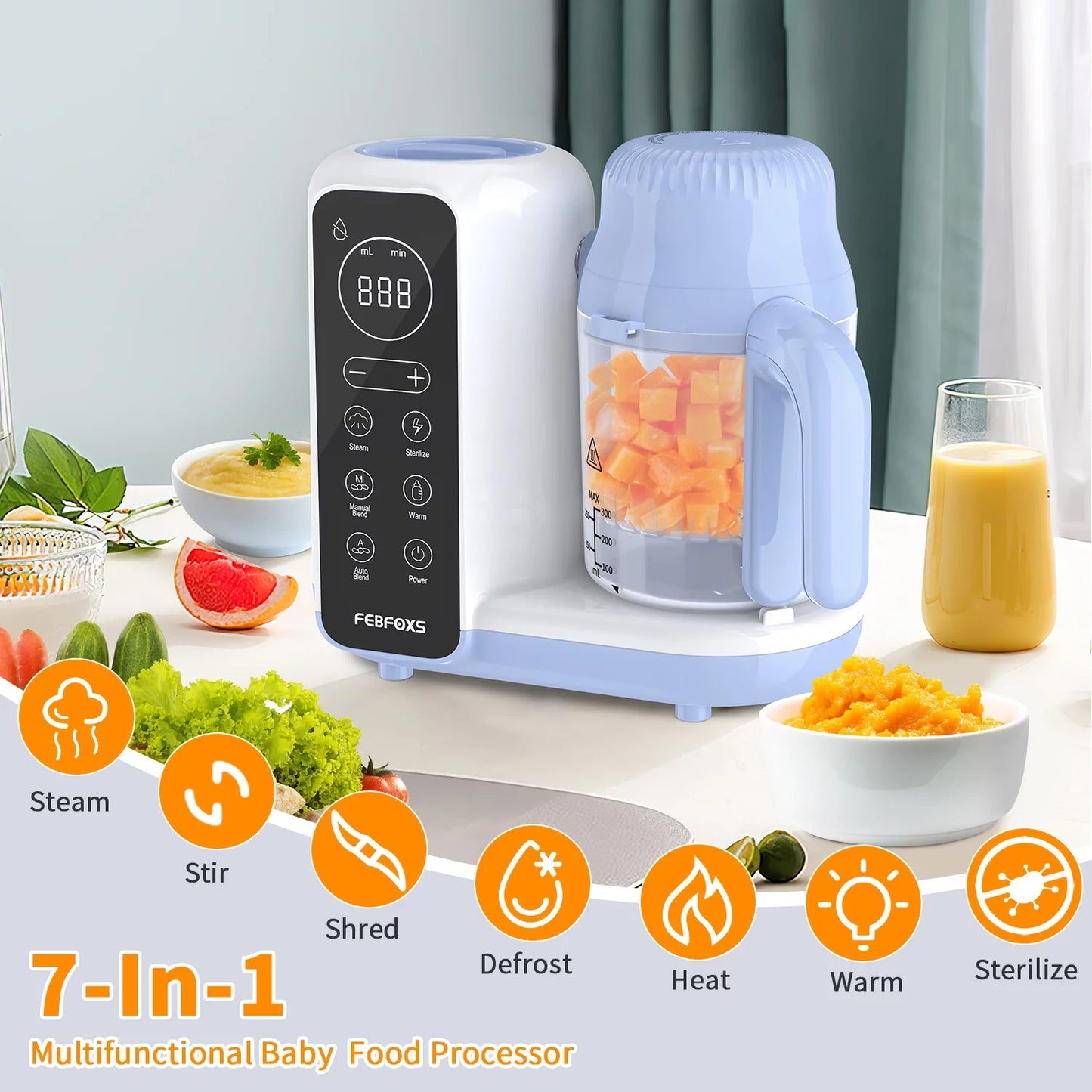 Baby Food Maker, Multi-Function Baby Food Processor, Steamer Puree Blender, Auto Cooking & Grinding, Baby Food Warmer Mills Machine with Touch Screen Control, Blue