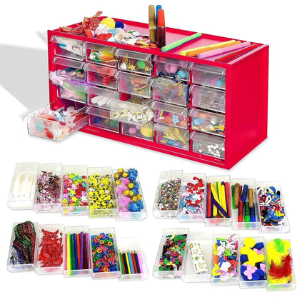 Kraftic Arts & Crafts Supplies Center for Kids Craft Kit - Complete with 20 Drawers of Creative Materials for Toddlers