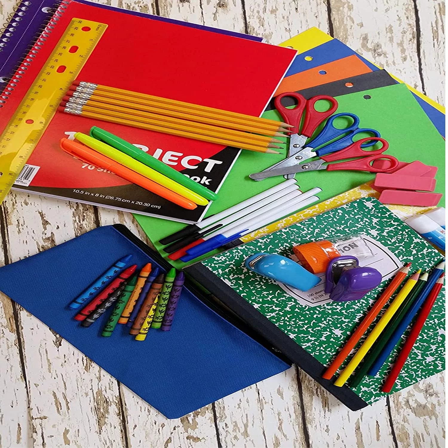 - 60 Piece, K-12 School Supplies Kit for Kids Includes Notebooks, Folders, White Board, and More