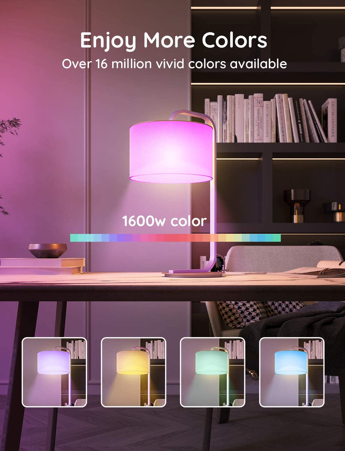 Smart Light Bulbs, Dimmable RGBWW Color Changing Light Bulbs, Work with Alexa & Google Assistant, No Hub Required RGB Light Bulbs, 9W 60W Equivalent A19 LED Bulbs for Bedroom Living Room, 4 Pack