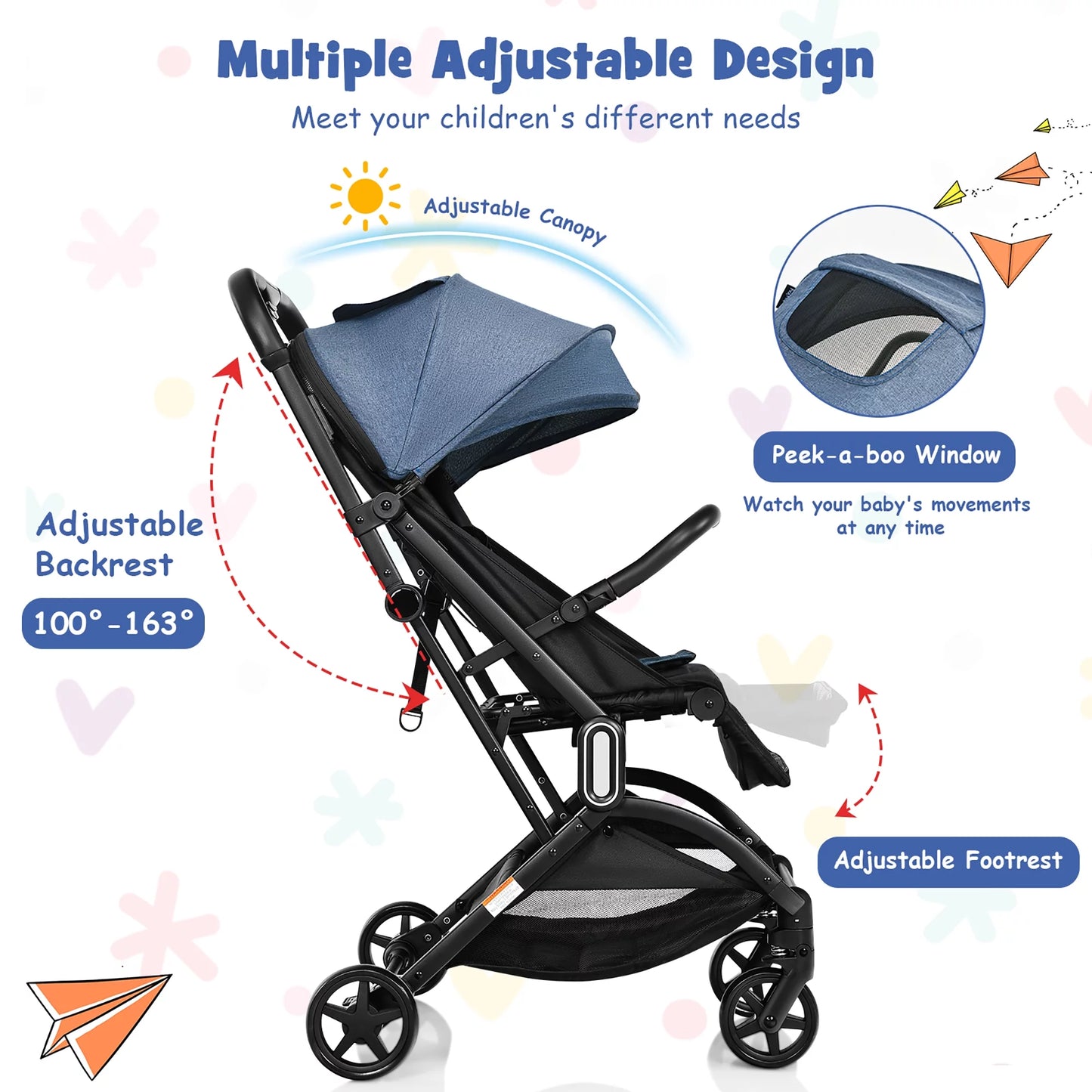 Lightweight Baby Stroller Foldable Travel Stroller for Airplane Grey