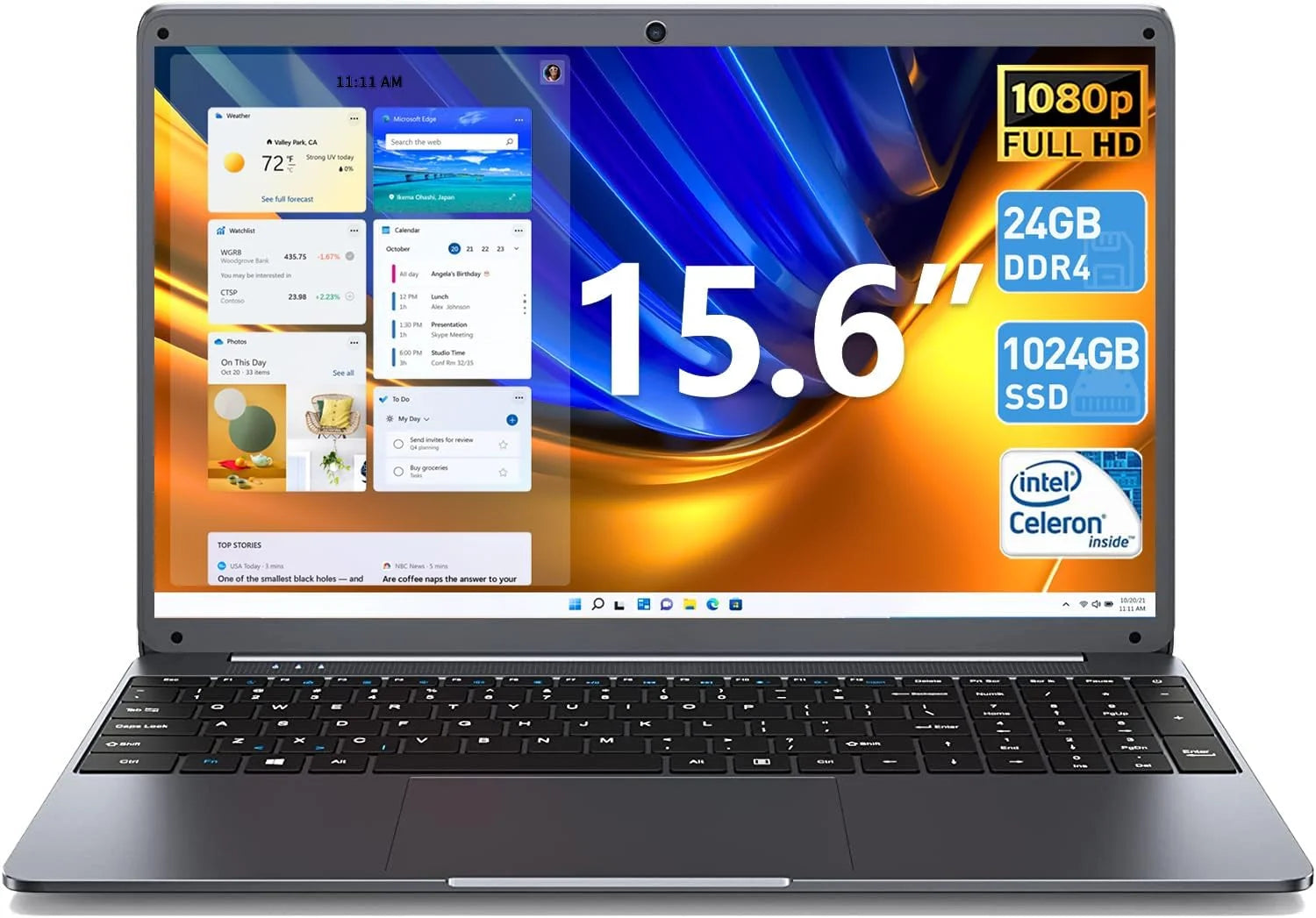 15.6In Laptop 24GB DDR4 1024GB SSD Windows 11 Computer with Intel Celeron N5095 FHD 1920X1080