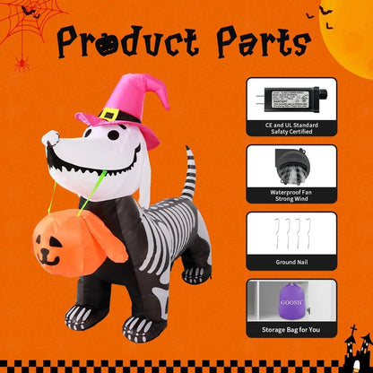 Halloween Inflatable 5.7 FT Halloween Dog Inflatable, Halloween Dog Skeleton Decorations Halloween Inflatables Dog with Build-In Leds, Outdoor Halloween Decorations Clearance for Holiday/Party