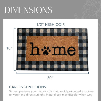 Home Fashions Farmhouse Living Coir Outdoor Doormat, Natural Entry Mat, Front Door Decor, 18"X30", Paw Print Home