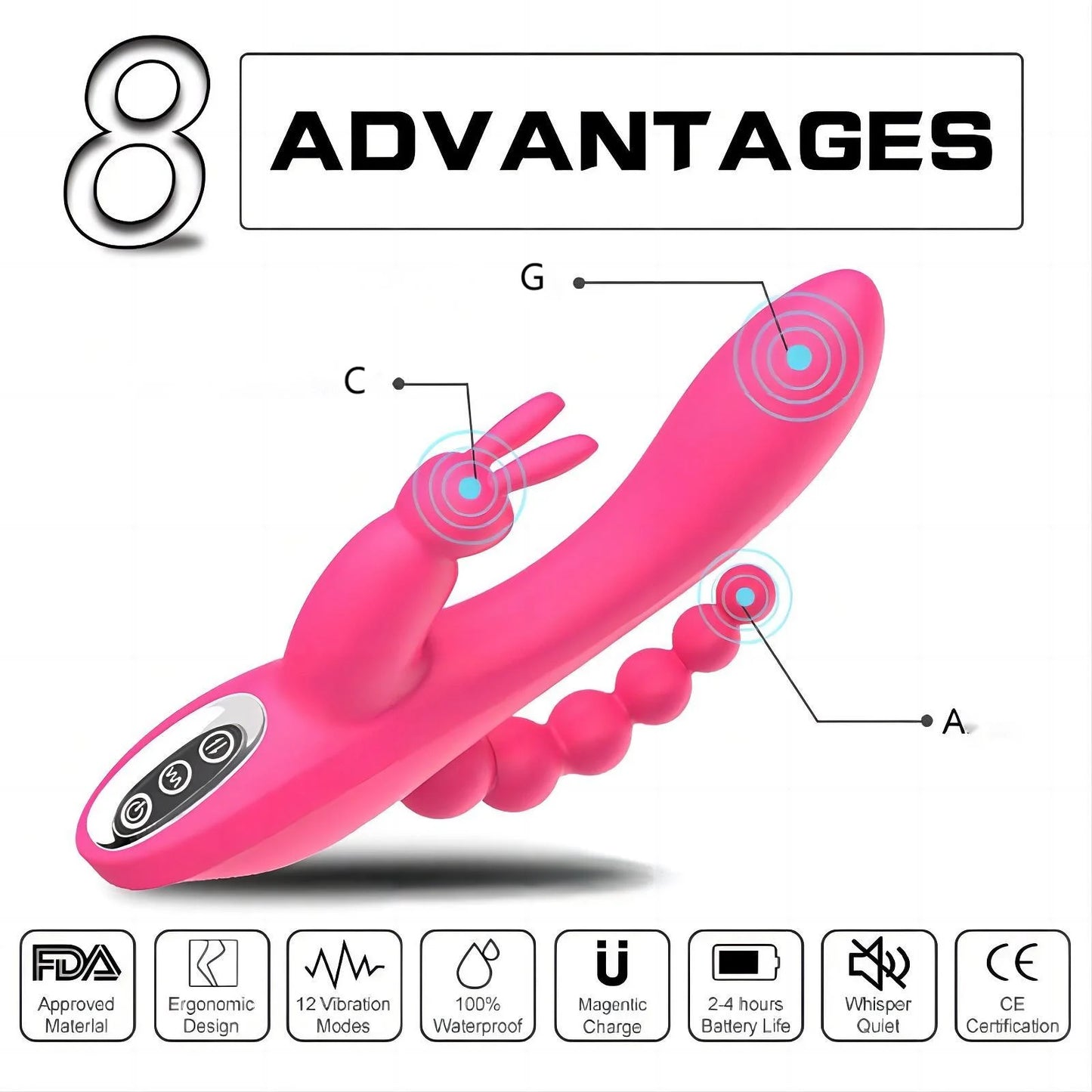 3 in 1 Rabbit Vibrator with 7 Powerful Vibration Modes G Spot Vibrator Silicone Massager Adult Sex Toys for Women