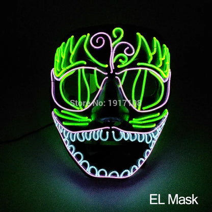 Hot Sales Halloween Horror Mask LED Neon Light up Mask Carnival Party Scary Mask Cosplay LED Mask Glow Party Supplies Dropship