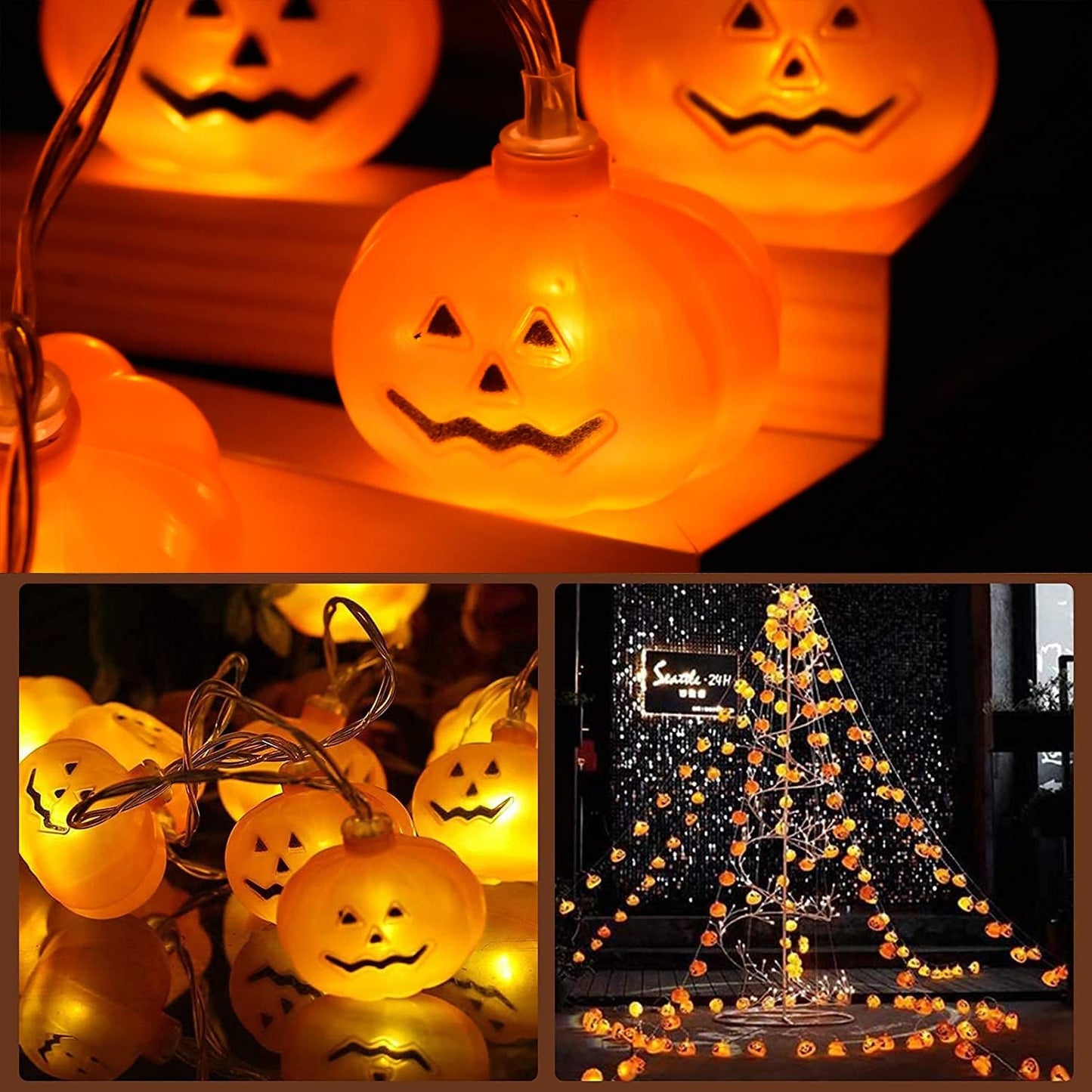 Halloween Lights,Halloween Pumpkin String Lights for Halloween Decorations,Battery Operated 8 Mode Waterproof 40 Leds 20FT for Halloween Party Decorations