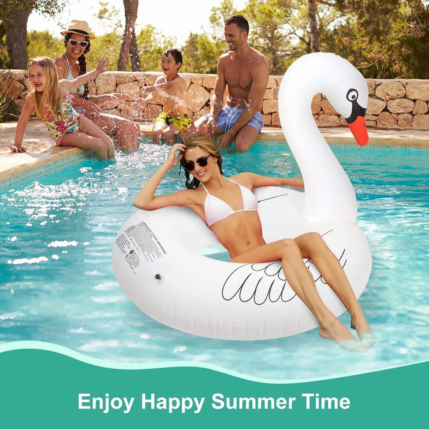 Swan Pool Floats with Solar Powered LED Color Changing Lights, 42'' Large Inflatable Pool Floaties Lake and Beach Floaty Summer Pool Lounge for Adults