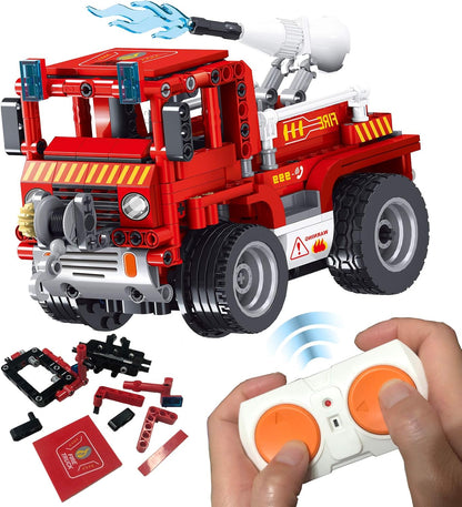 STEM Building Toys for Kids Building Blocks, Remote Control Building Kits, Engineering Learning Set for Boys & Girls 7,8,9,10+ Year Old, Engine Usb-Rechargeable (388 PCS) (Fire Engine)