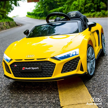 12V Ride on Toy Car Compatible with Audi R8 Electric Car for Kids Ride on Car with Remote Control Battery Powered Sports Car with Spring Suspension, Music,Usb (Yellow)