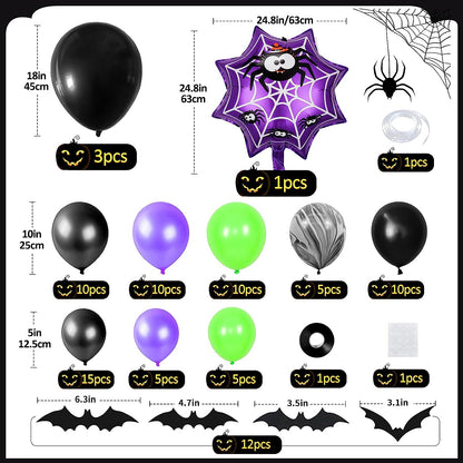 Halloween Balloon Garland, Halloween Balloon Arch Kit with Black Purple Halloween Balloons, Spider Halloween Foil Balloons, Happy Halloween Banner for Halloween Party Decorations