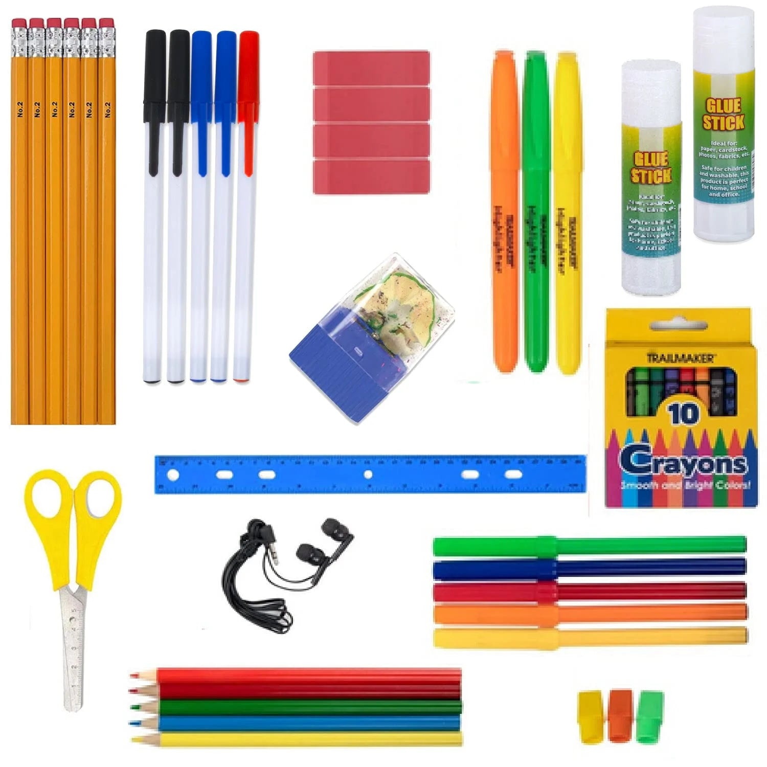 - 60 Piece, K-12 School Supplies Kit for Kids Includes Notebooks, Folders, White Board, and More