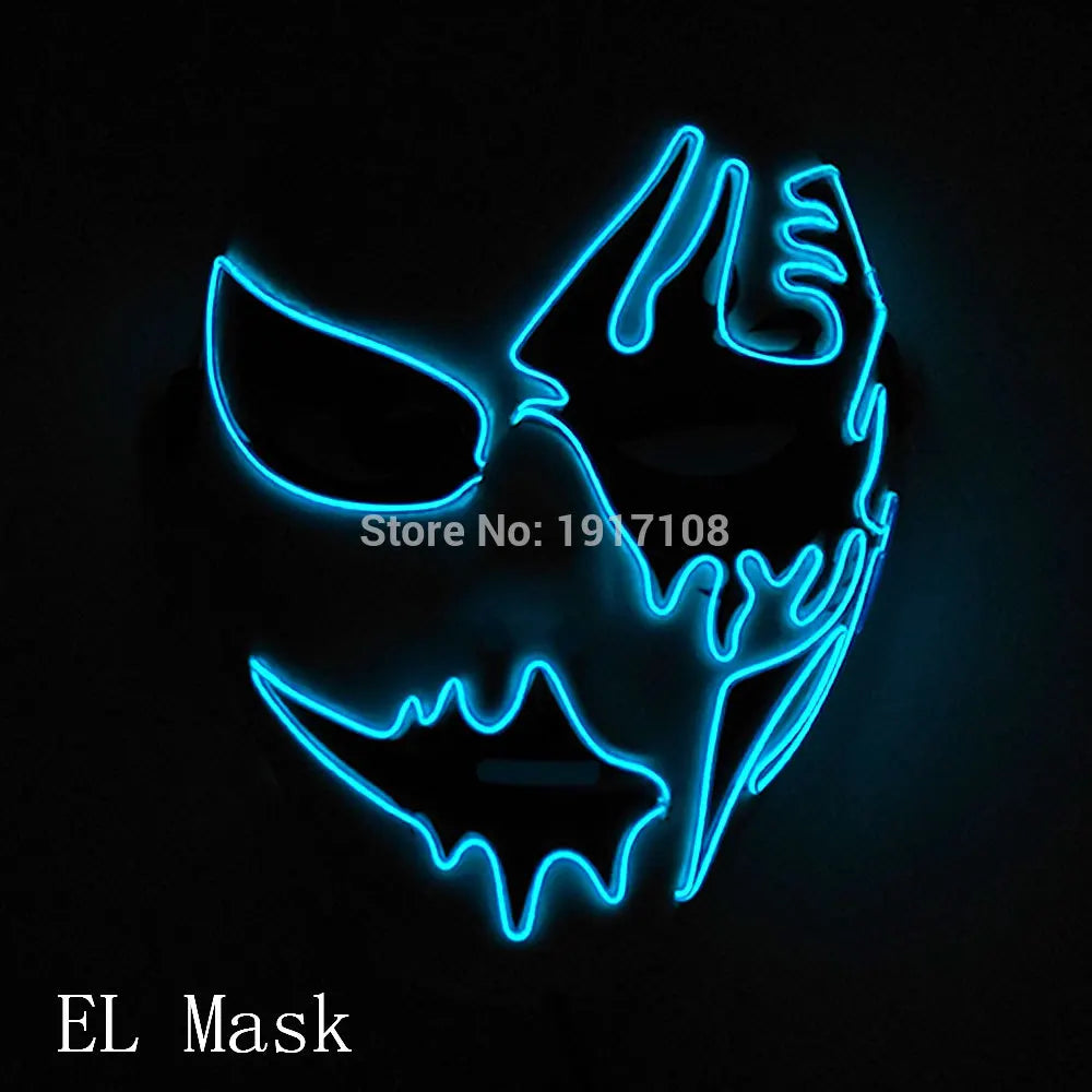 Hot Sales Halloween Horror Mask LED Neon Light up Mask Carnival Party Scary Mask Cosplay LED Mask Glow Party Supplies Dropship