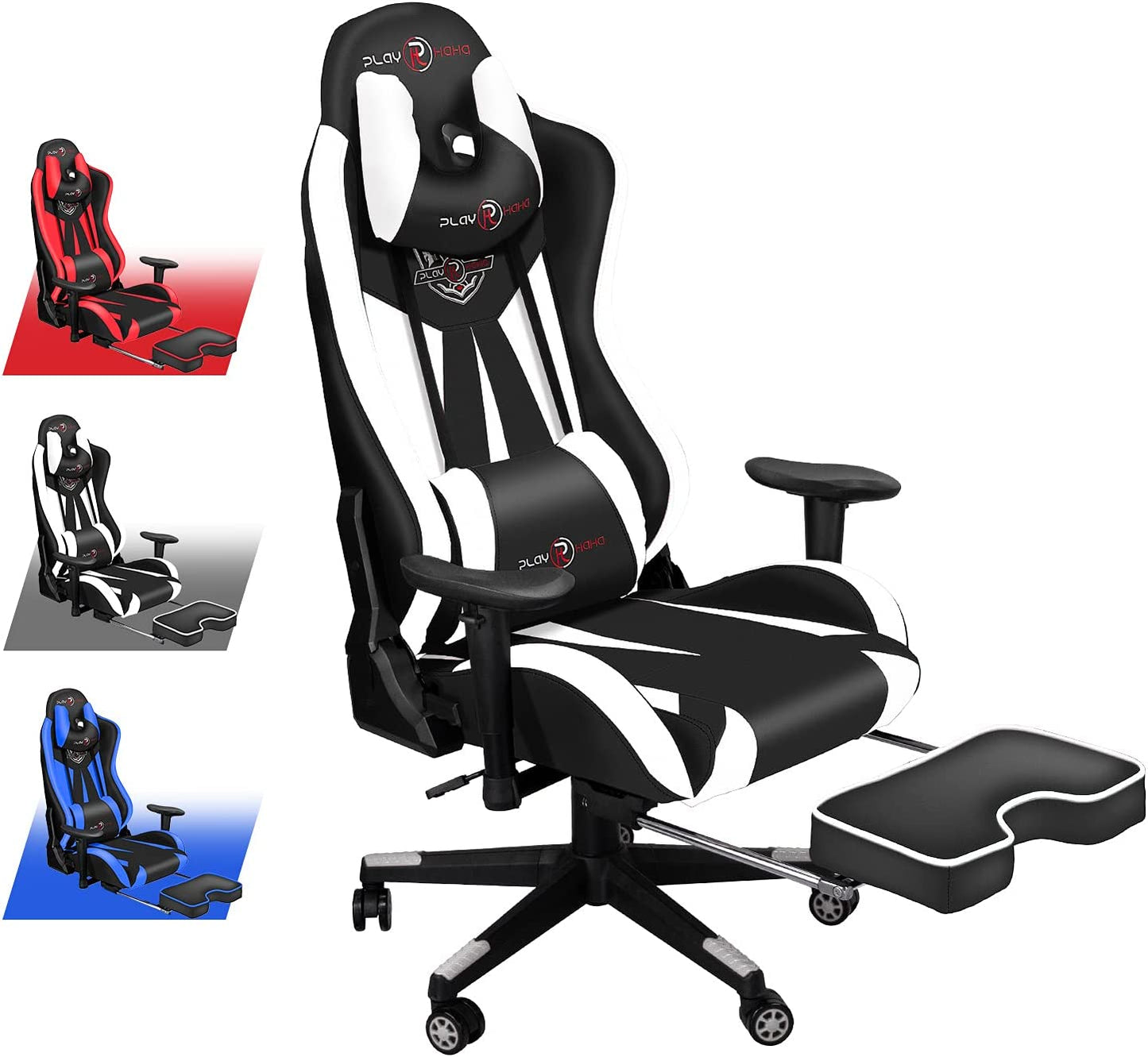 Gaming Chair with Footrest, Gaming Chairs, Comfortable Office Chairs Ergonomic Computer Gamer Chair with Headrest and Lumbar Support, High Back Gaming Chairs for Teens Adults, White