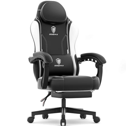 Gaming Chair with Pocket Spring Cushion for Adults, Ergonomic Computer Chair with Footrest and Massage Lumbar Support for Office, Gaming, 300LBS, White