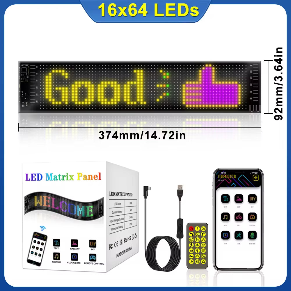 Car LED Sign Bluetooth APP LED Matrix Pixel Panel Night Light DIY Programmable Flexible LED Display for Car Store Hotel Bar