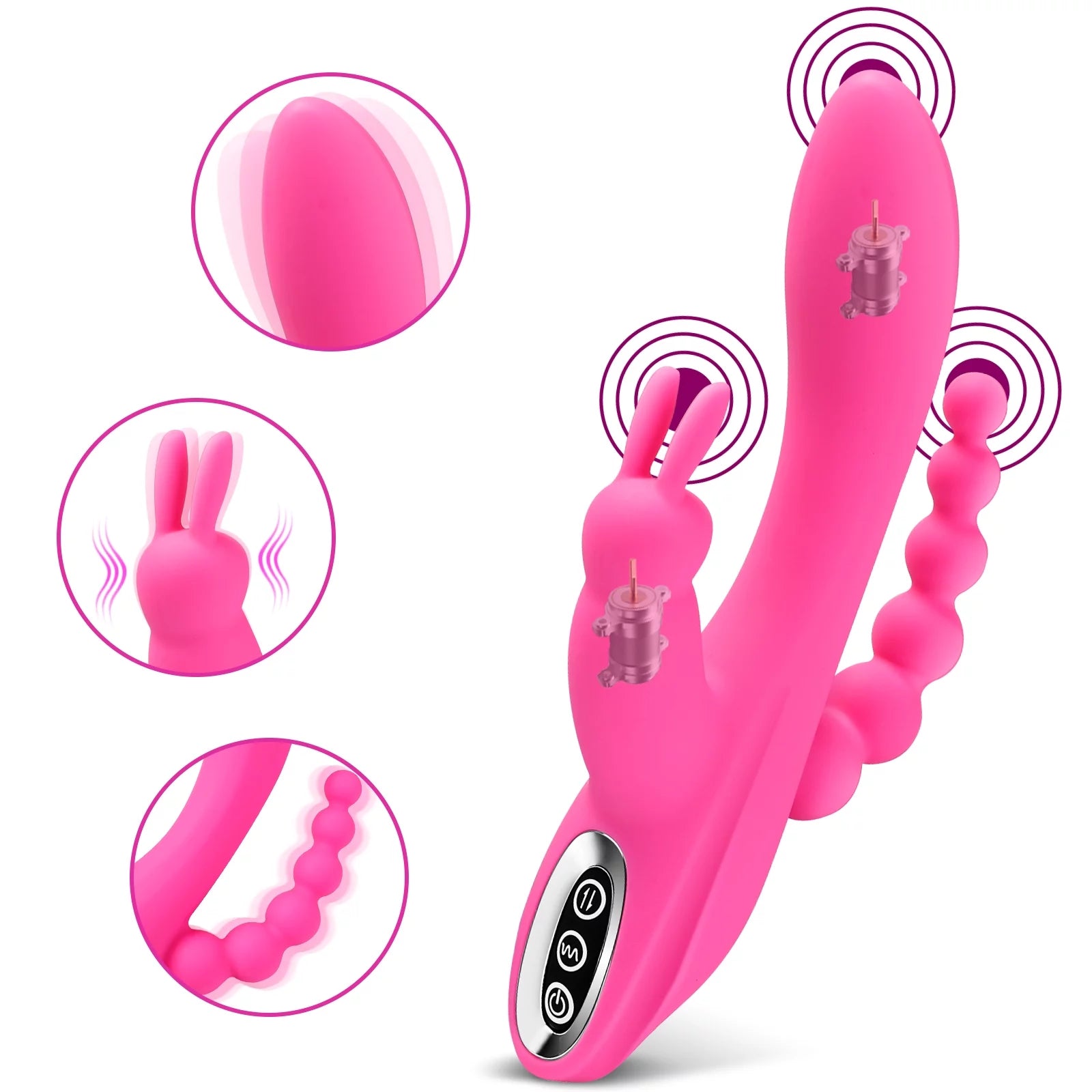 3 in 1 Rabbit Vibrator with 7 Powerful Vibration Modes G Spot Vibrator Silicone Massager Adult Sex Toys for Women