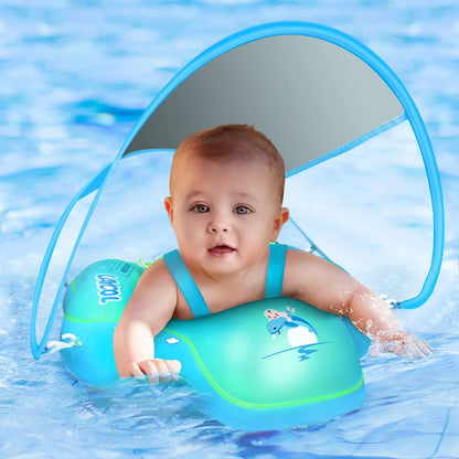 Baby Swimming Float with UPF50+ Sun Canopy Baby Floats for Pool No Flip Overbaby Pool for Baby Age of 3-36 Months (Blue, L)