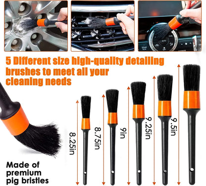 Car Detailing Brush Set,20Pcs Drill Brush Set,Car Interior Detailing Kit & Car Wash Kit with Boar Hair Detail Brush and Cleaning Gel for Wheel,Dashboard,Air Vent,Leather and Exterior