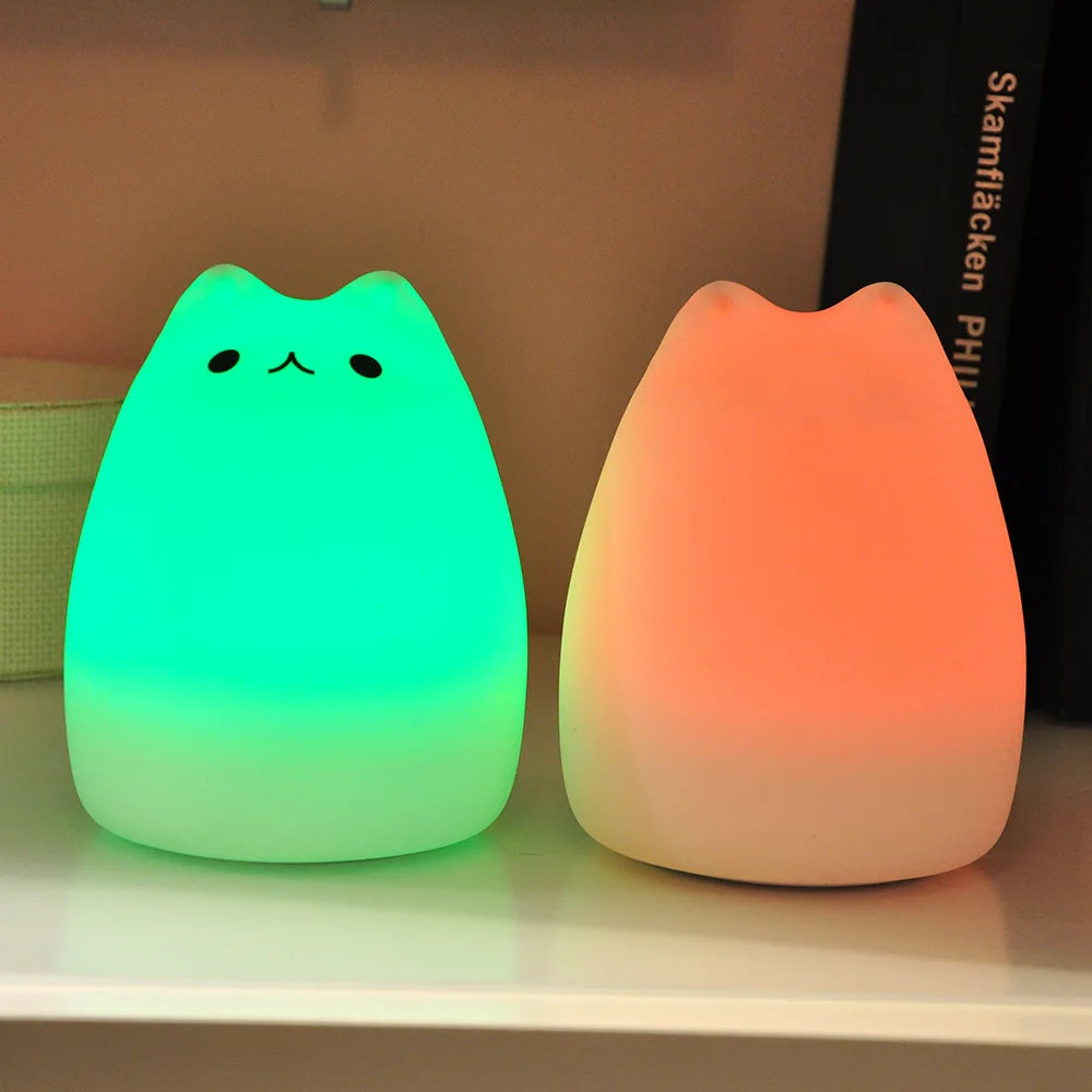 Silicone Touch Sensor LED Night Light for Children Baby Kids 7 Colors 2 Modes Cat LED USB LED Night Lamp