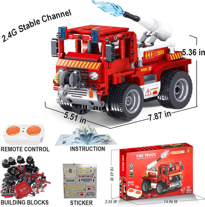 STEM Building Toys for Kids Building Blocks, Remote Control Building Kits, Engineering Learning Set for Boys & Girls 7,8,9,10+ Year Old, Engine Usb-Rechargeable (388 PCS) (Fire Engine)