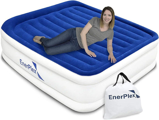 Twin Air Mattress with Built in Pump - 15" Luxury Size Self-Inflating Blow up Mattress with Neck Support - Inflatable Air Bed for Portable Travel & Home Use (Blue/White)