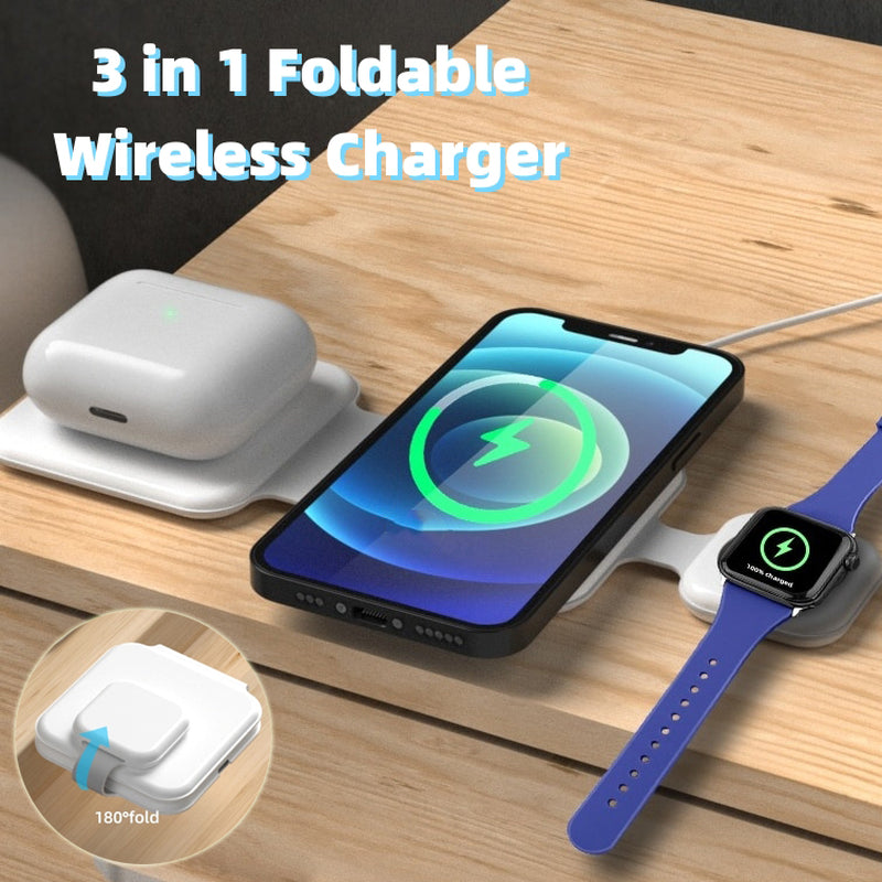 3 in 1 Magnetic Foldable Wireless Charger Charging Station Multi-Device Folding Cell Phone Wireless Charger Gadgets