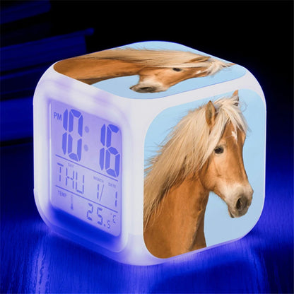 Animals Horse Digital Clocks Color Changing Despertador White Horses Led Alarm Clocks Action Figure Light up Toys Doll Kids Gift