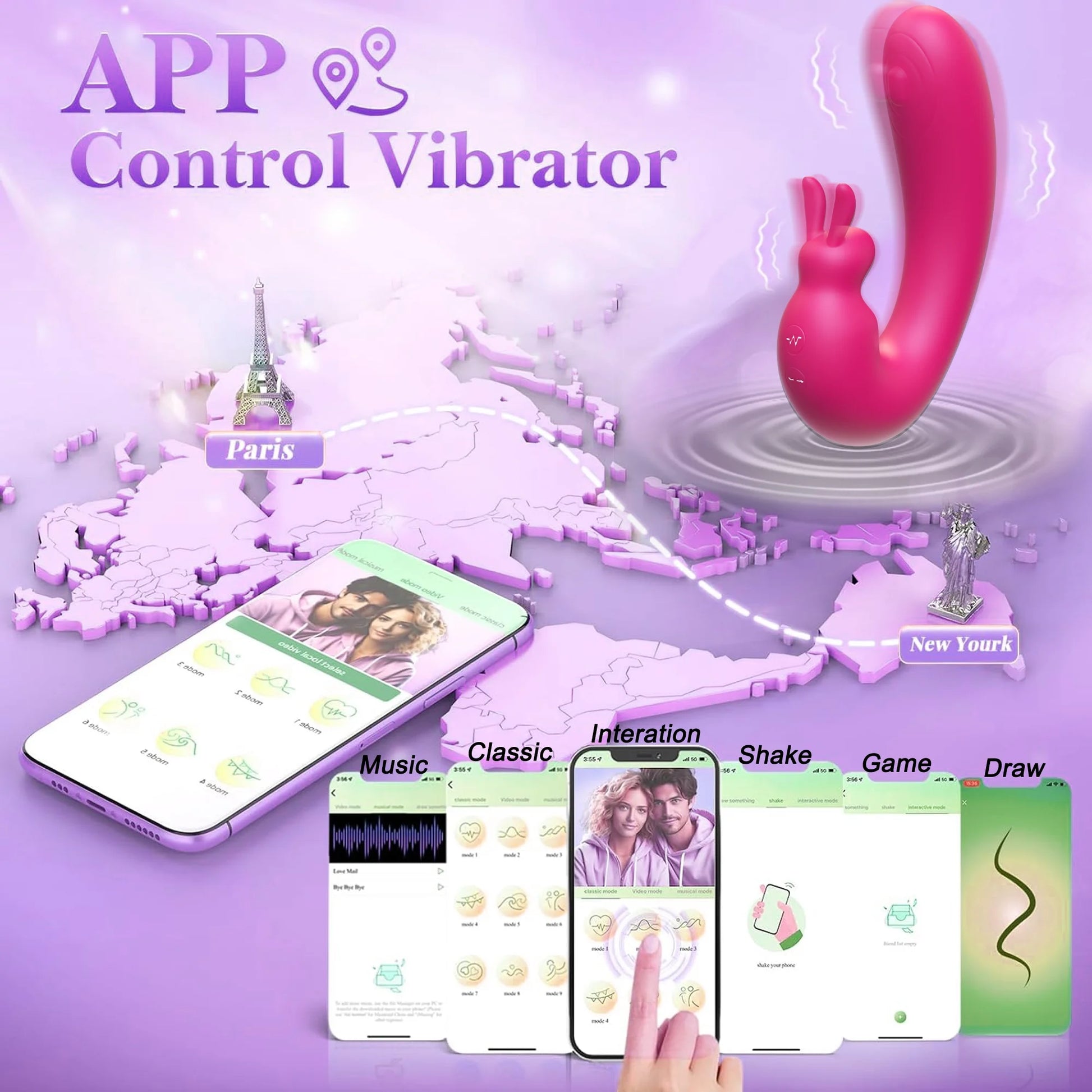 Vibrator Vibrators Thumping Rabbit Vibrators, 3 in 1 Adult Sex Toys for Women Couple, App Remote Control Tapping Stimulator Vibrator with 9 Vibration & Flapping Modes