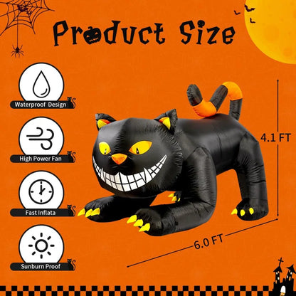 Halloween Inflatables 6 FT Halloween Inflatable Cat Moving Head Black Cat Halloween Decor