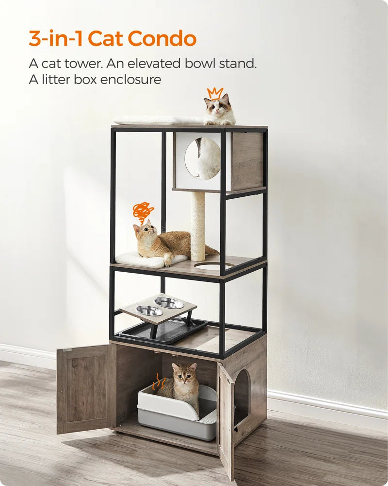 Kimmel 58" Cat Condo with Litter Box Enclosure and Elevated Bowls