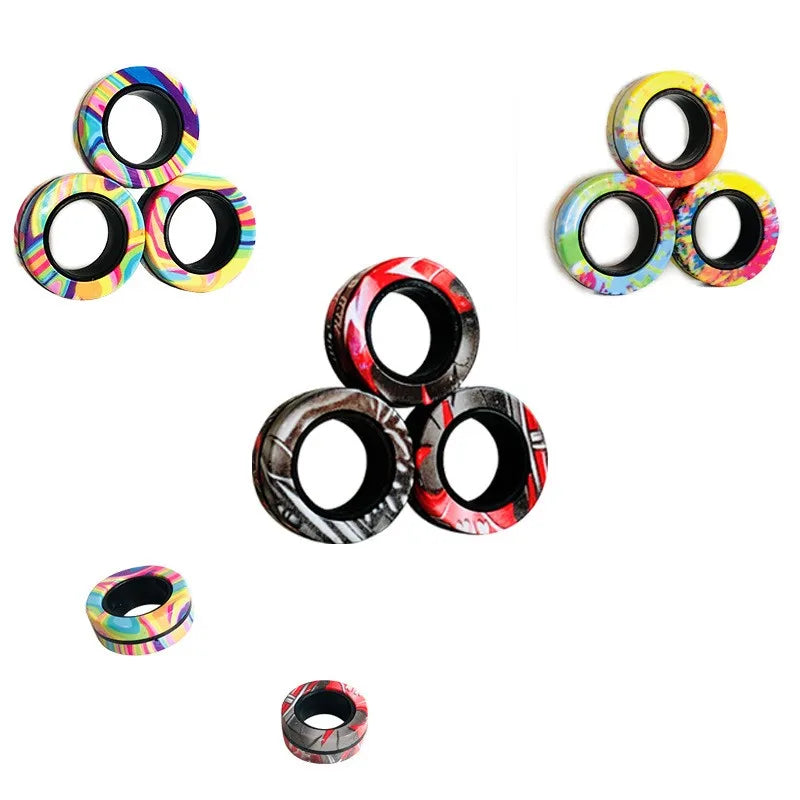 3Pcs Magnetic Rings Spinner Fidget Toy Set Finger Magnets Rings for Anxiety Relief Therapy Fidget Pack Gift for Adults Teens Kid