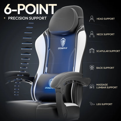 Gaming Chair with Pocket Spring Cushion for Adults, Ergonomic Computer Chair with Footrest and Massage Lumbar Support for Office, Gaming, 300LBS, White