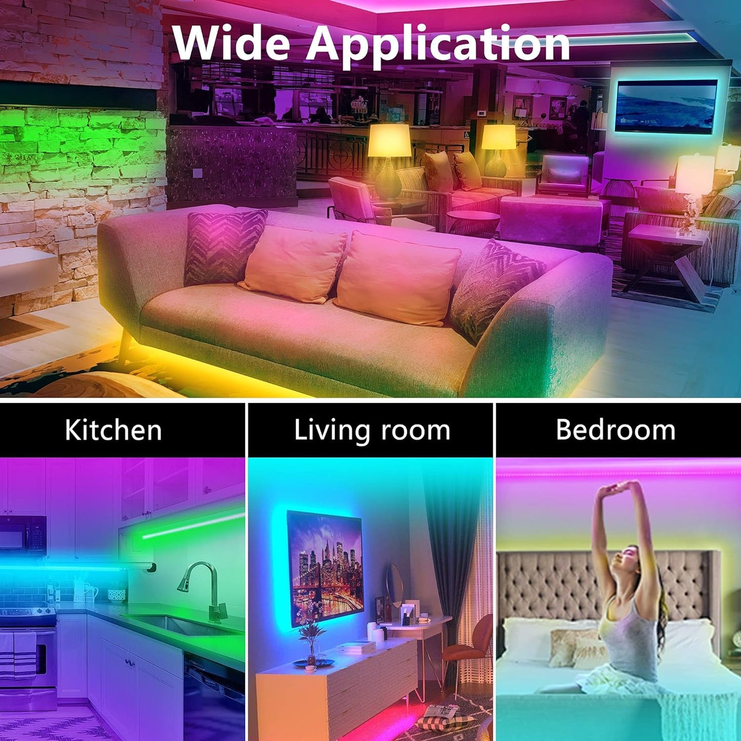 Wifi Led Lights 50Ft,Tuya Smart App Controlled Led Strip Lights,Work with Alexa and Google Assistant Devices,Sound Activated Light Strip,Music Sync,Color Changing Led Lights(App+Remote+Voice)