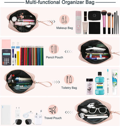 Makeup Bag, Cosmetic Bag Zipper Pouch Make up Bag Organizer, Travel Toiletry Bag for Women Girls with Carrying Strap