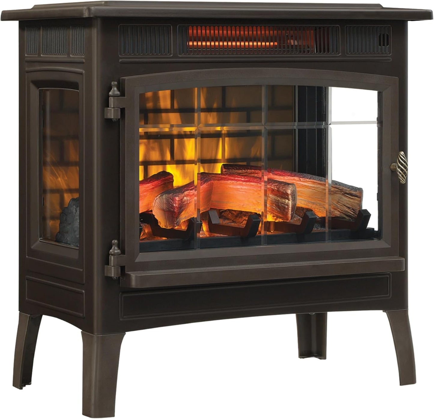 Electric Infrared Quartz Fireplace Stove with 3D Flame Effect, Bronze