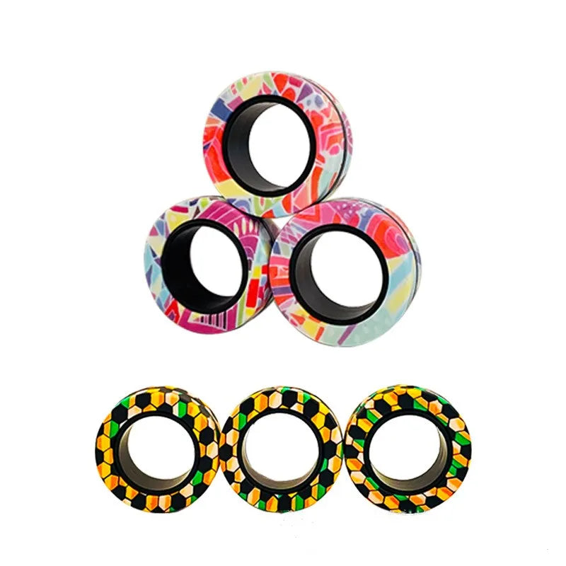 3Pcs Magnetic Rings Spinner Fidget Toy Set Finger Magnets Rings for Anxiety Relief Therapy Fidget Pack Gift for Adults Teens Kid