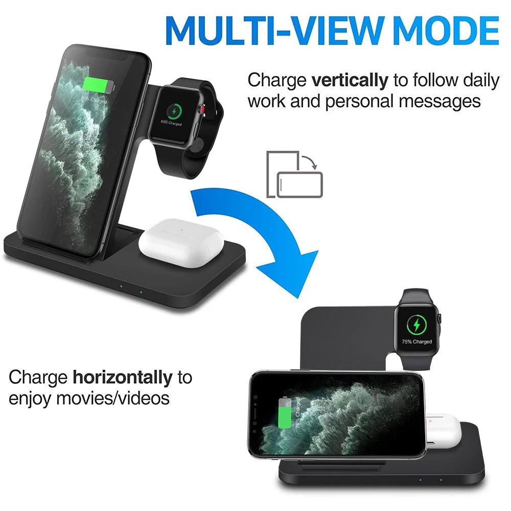 3 in 1 15W Fast Wireless Charger Charging Dock Station for Iphone 15 14 13 12 11 Pro MAX XR X 8 Apple Watch 8 7 6 SE Airpods Pro