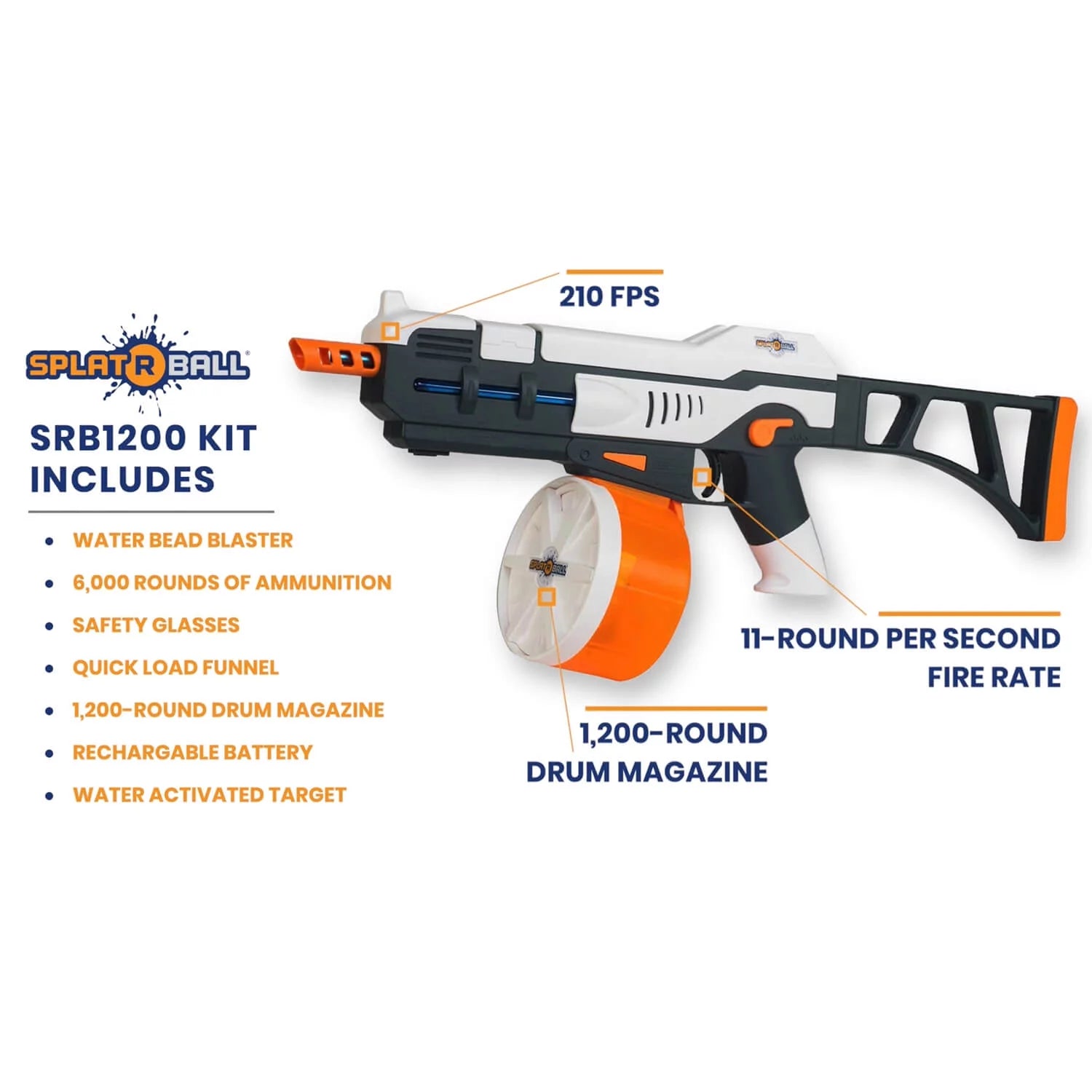 SRB1200 Full Auto Rechargeable Battery Powered Water Bead Gel Ball Blaster Kit