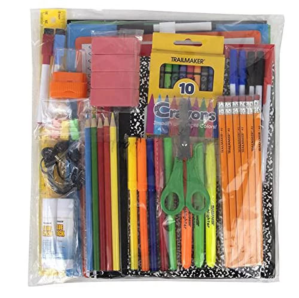 - 60 Piece, K-12 School Supplies Kit for Kids Includes Notebooks, Folders, White Board, and More