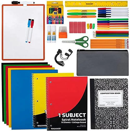 - 60 Piece, K-12 School Supplies Kit for Kids Includes Notebooks, Folders, White Board, and More