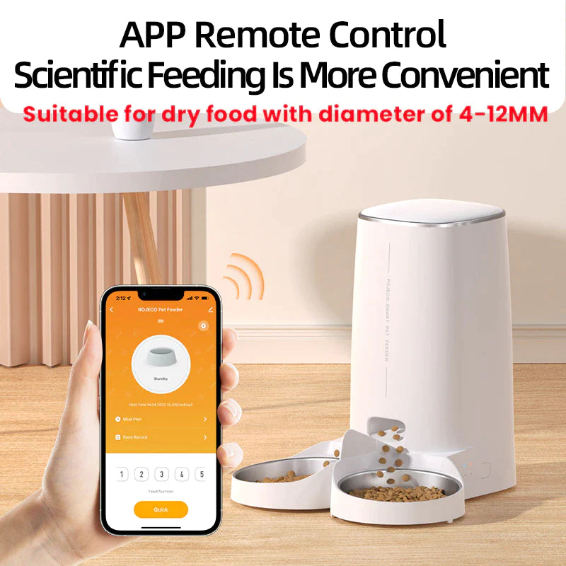 ROJECO Automatic Cat Feeder Pet Smart Cat Food Kibble Dispenser Remote Control Wifi Button Auto Feeder for Cats Dog Accessories