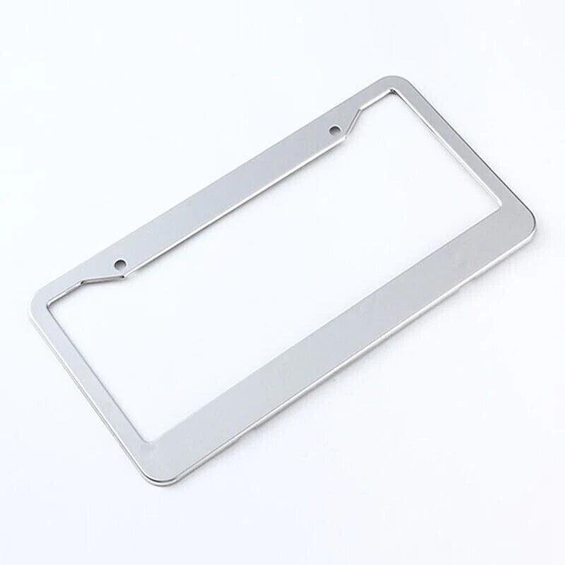 2PCS Chrome Stainless Steel Metal License Plate Frame Tag Cover with Screw Caps