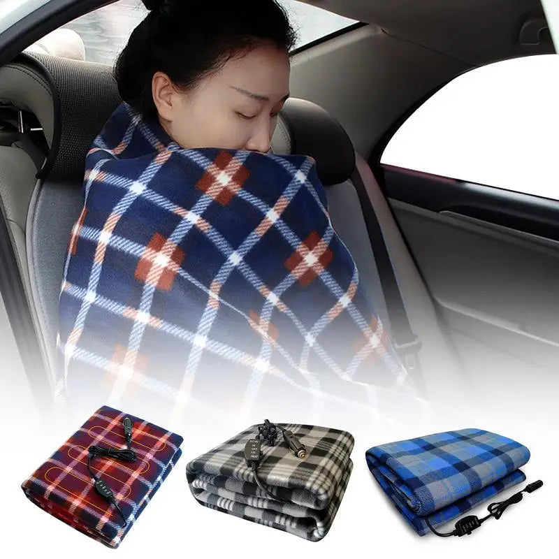 Car Heating Blanket 12V Cigarette Plug Travel Throw Blanket Winter Warm Camping Electric Blanket for RV Truck Car Accessories