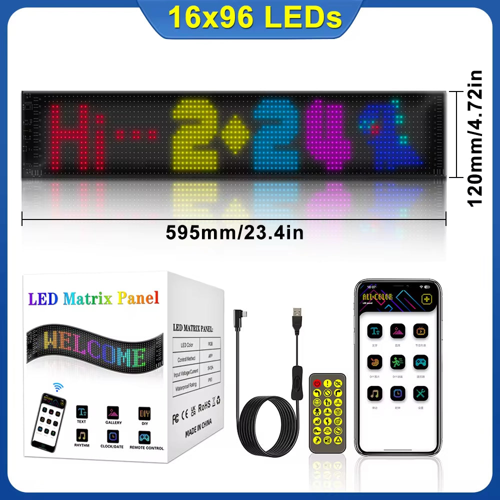 Car LED Sign Bluetooth APP LED Matrix Pixel Panel Night Light DIY Programmable Flexible LED Display for Car Store Hotel Bar