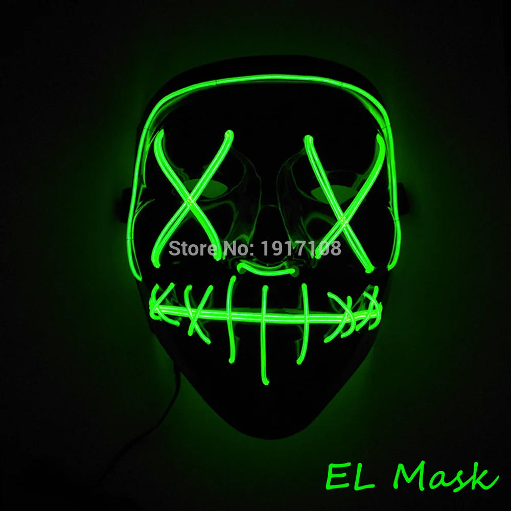 Hot Sales Halloween Horror Mask LED Neon Light up Mask Carnival Party Scary Mask Cosplay LED Mask Glow Party Supplies Dropship