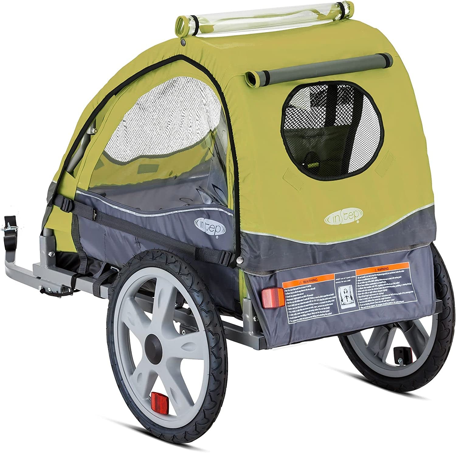 Sync and Take 2 Bike Trailer for Kids, Single and Double Seat Options, 5-Point Harness, Folding Frame, Quick Release Wheels, Easy Storage, with Bug Screen & Weather Shield, Bike Attachment