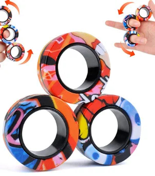 3Pcs Magnetic Rings Spinner Fidget Toy Set Finger Magnets Rings for Anxiety Relief Therapy Fidget Pack Gift for Adults Teens Kid