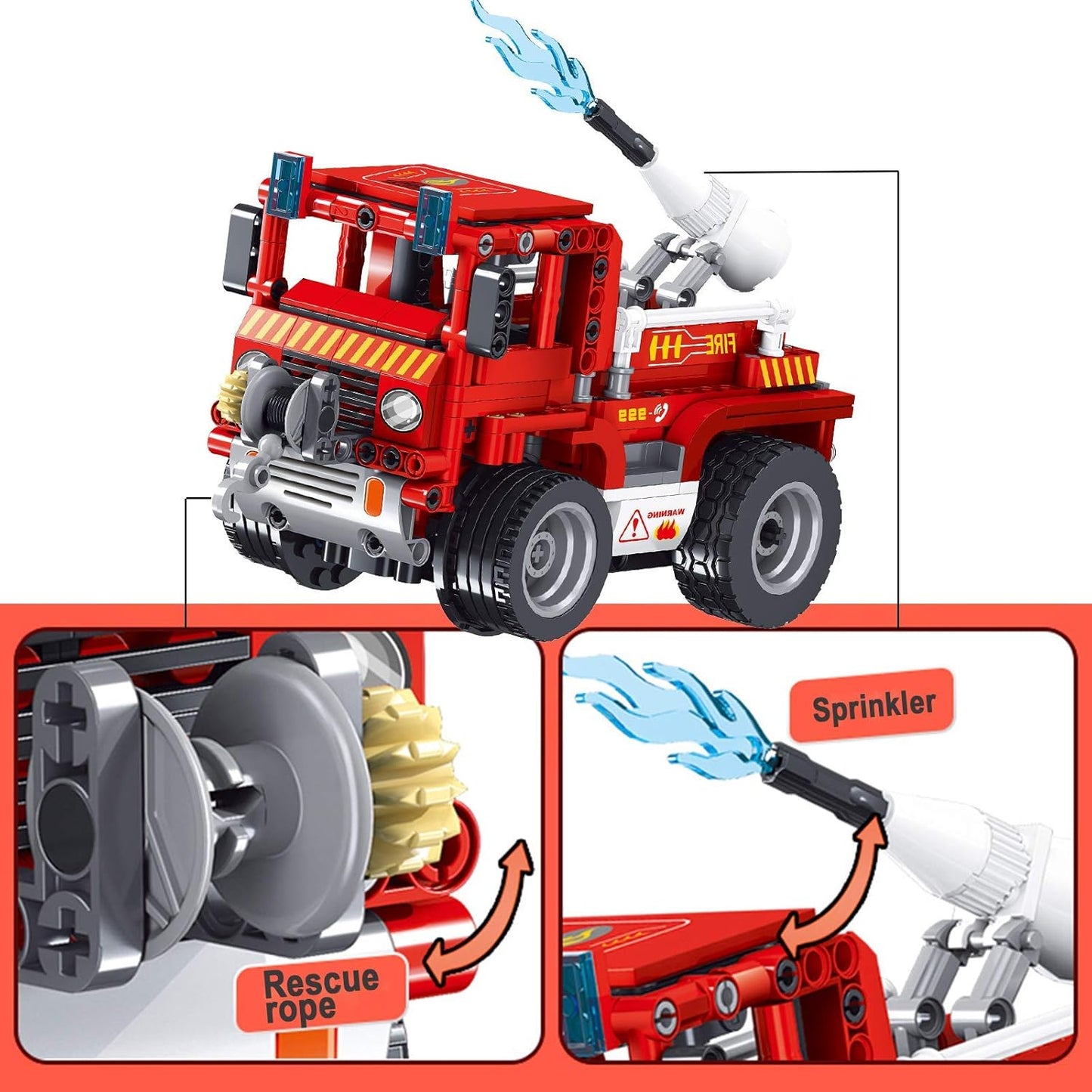 STEM Building Toys for Kids Building Blocks, Remote Control Building Kits, Engineering Learning Set for Boys & Girls 7,8,9,10+ Year Old, Engine Usb-Rechargeable (388 PCS) (Fire Engine)