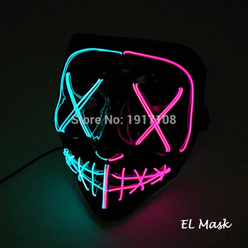 Hot Sales Halloween Horror Mask LED Neon Light up Mask Carnival Party Scary Mask Cosplay LED Mask Glow Party Supplies Dropship